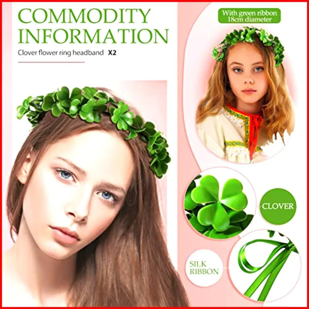 Adjustable Shamrock Headband, Lightweight Wire & Polyester, St. Patrick's Day